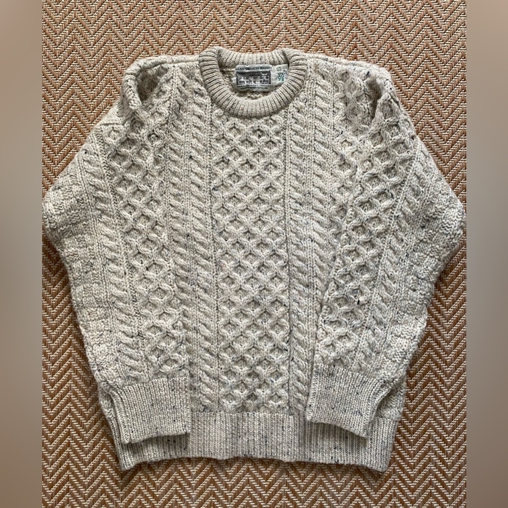 Aran Sweater Market UNISEX Crewneck Wool Sweater Oatmeal Size Small